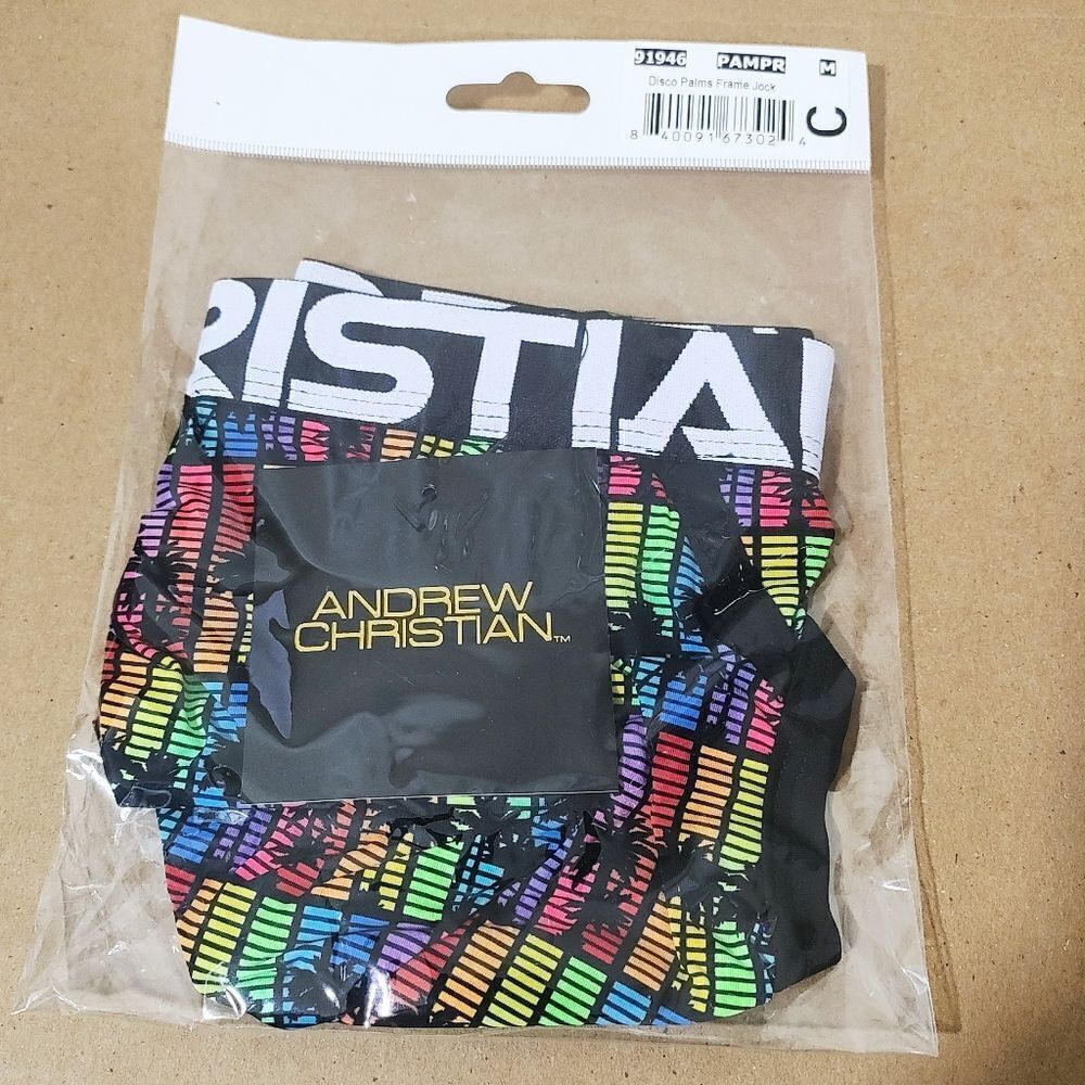 Andrew Christian Men's Disco Palms Frame Jock Brief Medium #J - Picture 4 of 5